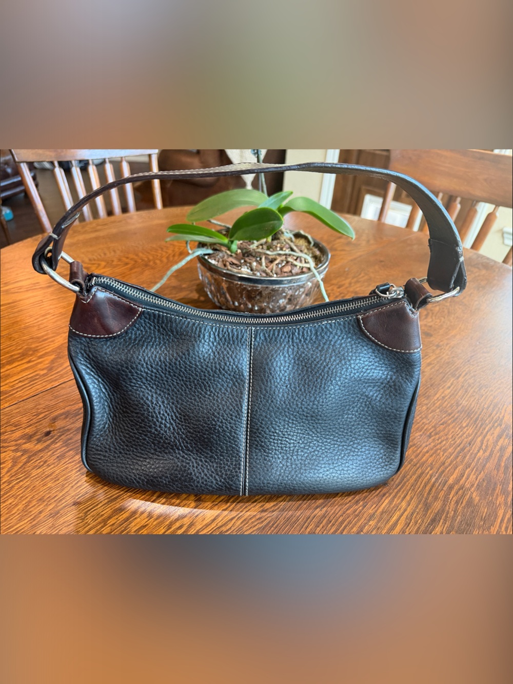 Dooney & Bourke Vintage All-Weather Leather Hobo Pouchette Black Brown